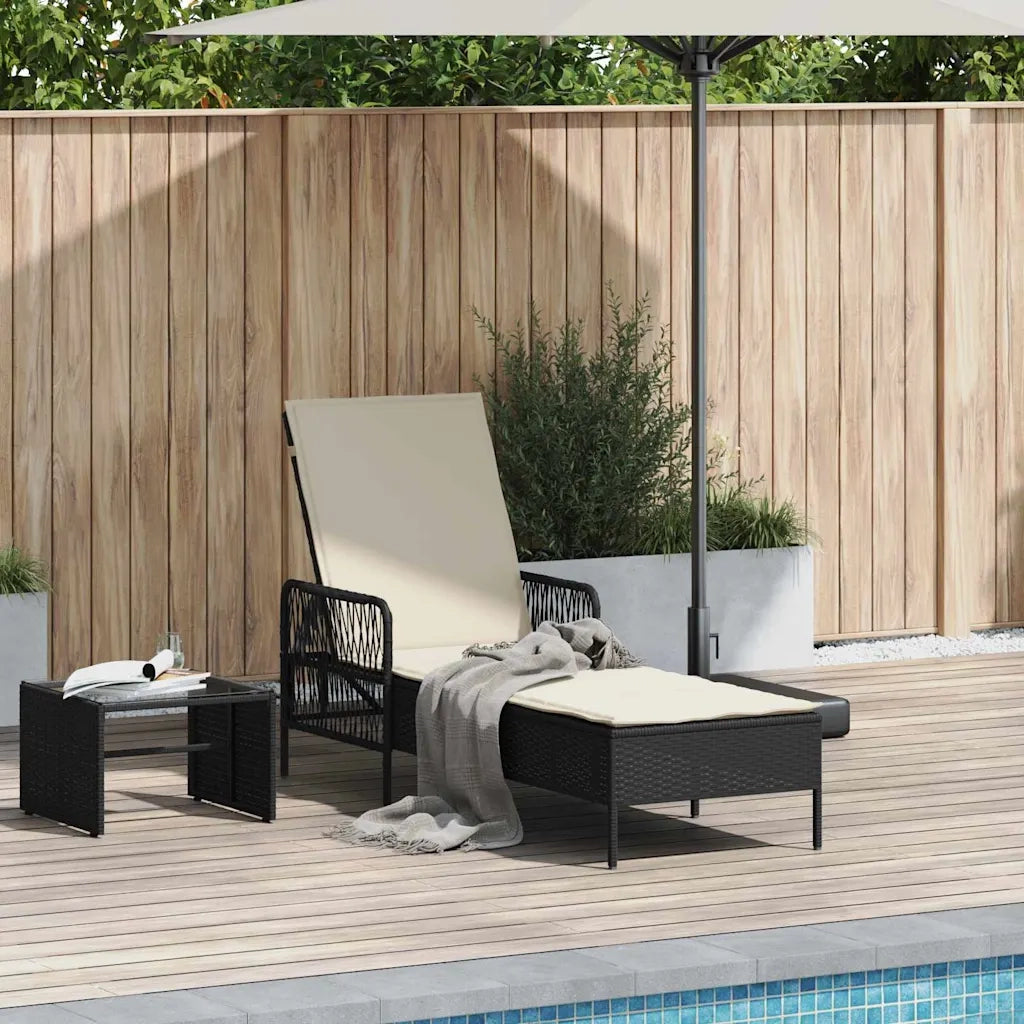 Lettino da sole Nero e Bianco Crema 55 x 200 x 92 cm polyrattan 365425