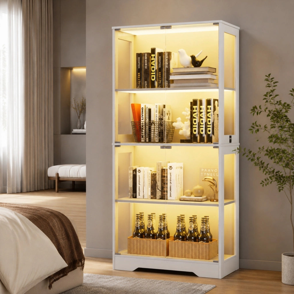 Vetrina in vetro 80x35x165 cm in vetro e MDF bianca con LED –