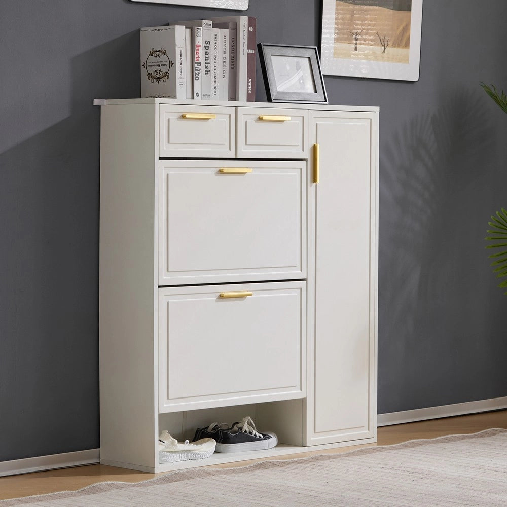 Scarpiera con Cassetti, Ante e Ripiani Regolabili ¨C MINIMAL ¨C Bianco, 95x24x107.5 cm