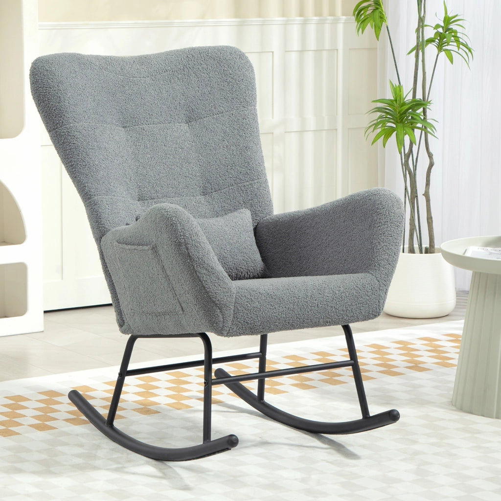Poltrona a dondolo con cuscino lombare ¨C Xylo ¨C tessuto boucl¨¦ grigio antiscivolo 120kg
