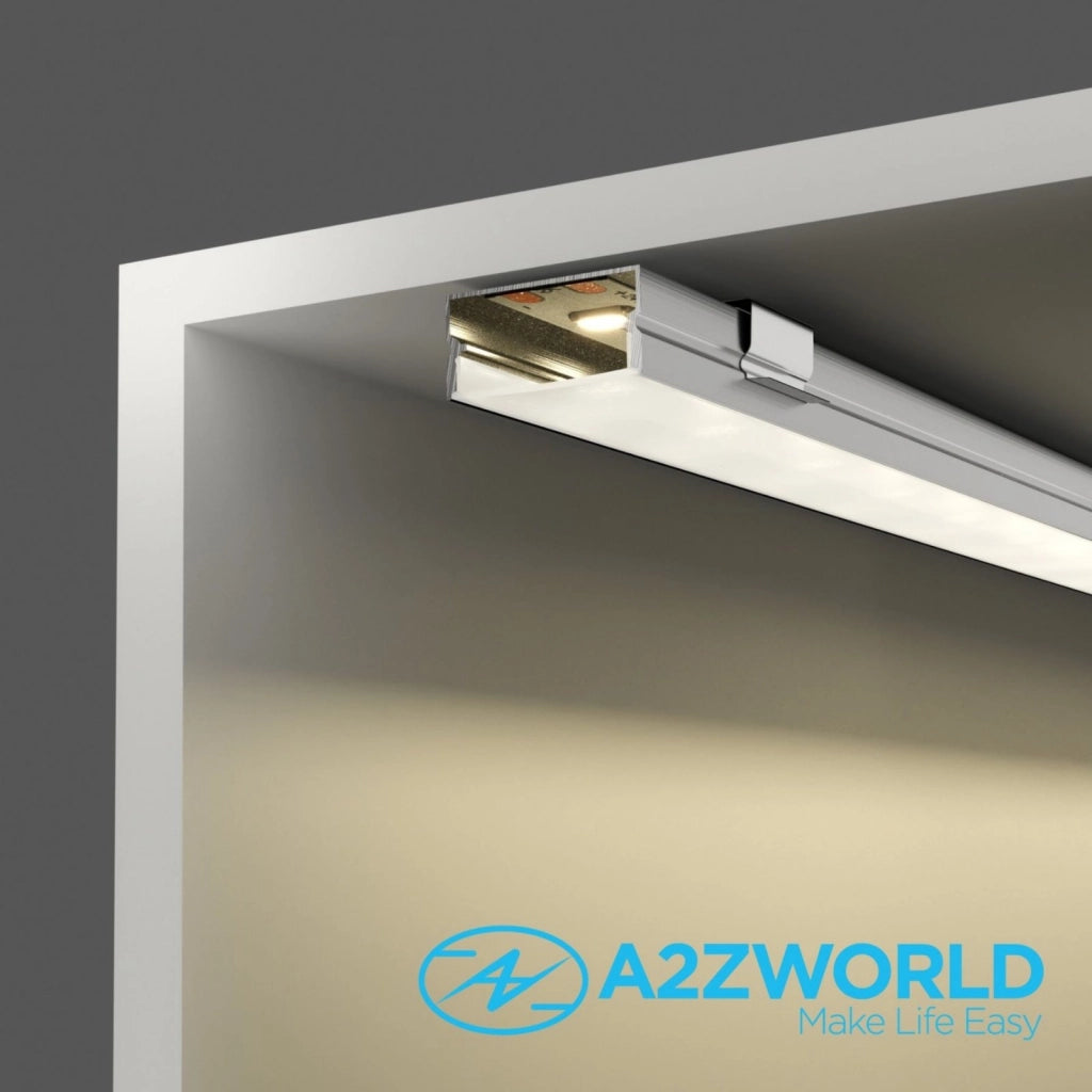 Kit Profilo Alluminio Completo Da 2 Metri Per Striscia Led, Larga Standard, Dimensione 19.7X10mm, Larghezza Interna 17mm, 109g/m, Copertura Opale, Tappi Chiusura e Clip Fissaggio Incluso,BAV23174