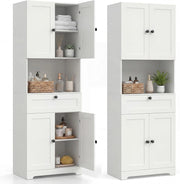 Mobile da Bagno Salvaspazio, Mobile da Terra con 4 Ante, 1 Cassetto, Vano Aperto e Ripiani Regolabili, Credenza Dispensa Cucina in Lgeno per Soggiorno e Ingresso, 60 x 35 x 171,5 cm (Bianco)