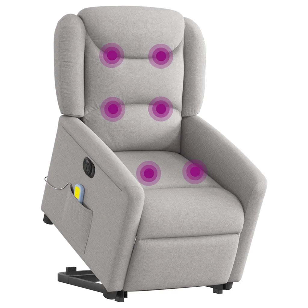 vidaXL Poltrona Alzapersona Massaggi Elettrica Grigio Nuvola Tessuto