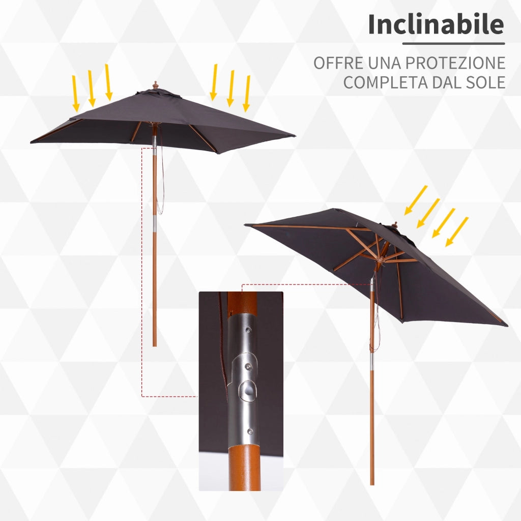 Ombrellone da Giardino 2x1,5 m Palo Ø38 mm in Legno e Poliestere Grigio Scuro