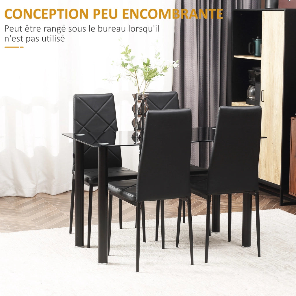 Tavolo da pranzo con sedie ¨C zephmum ¨C nero vetro temperato acciaio 4 pezzi