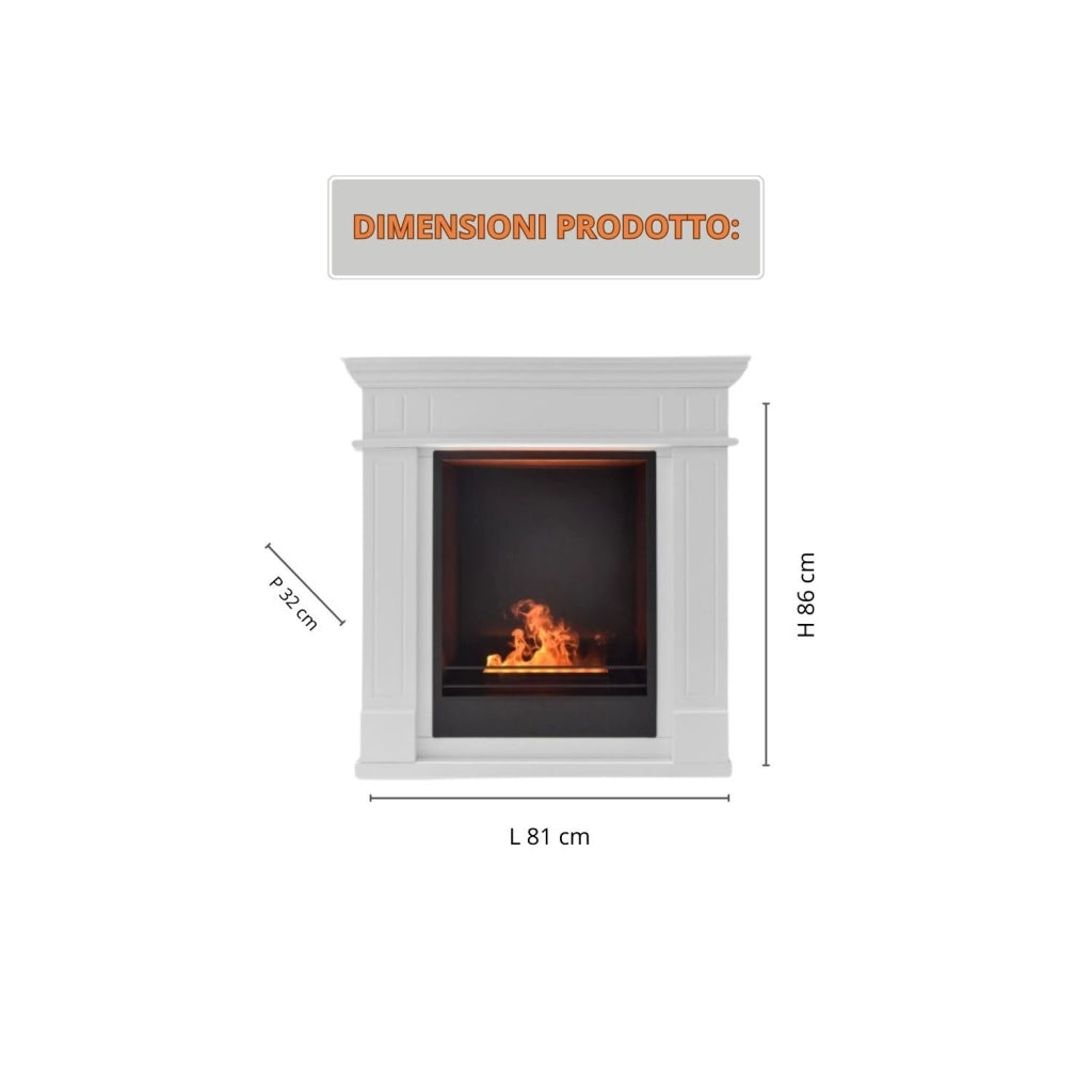 Camino a Vapore da Pavimento Leonardo 81x30x86 cm in MDF Bianco Laccato