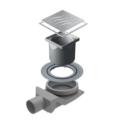 Scarico doccia a pavimento con griglia e sifone 10x10 cm acciaio inox cromato