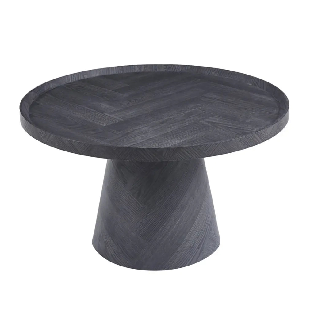 Tavolino basso rotondo collezione CARVELA – Decorazione grigio scuro – Bordo rialzato – D80 x H47 cm