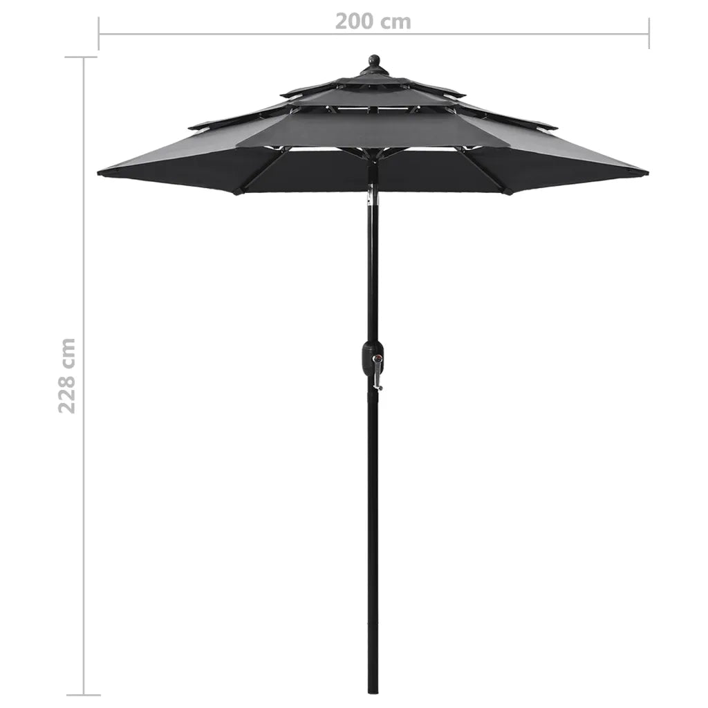 Ombrellone a 3 Livelli con Palo in Alluminio Antracite 2 m 313854