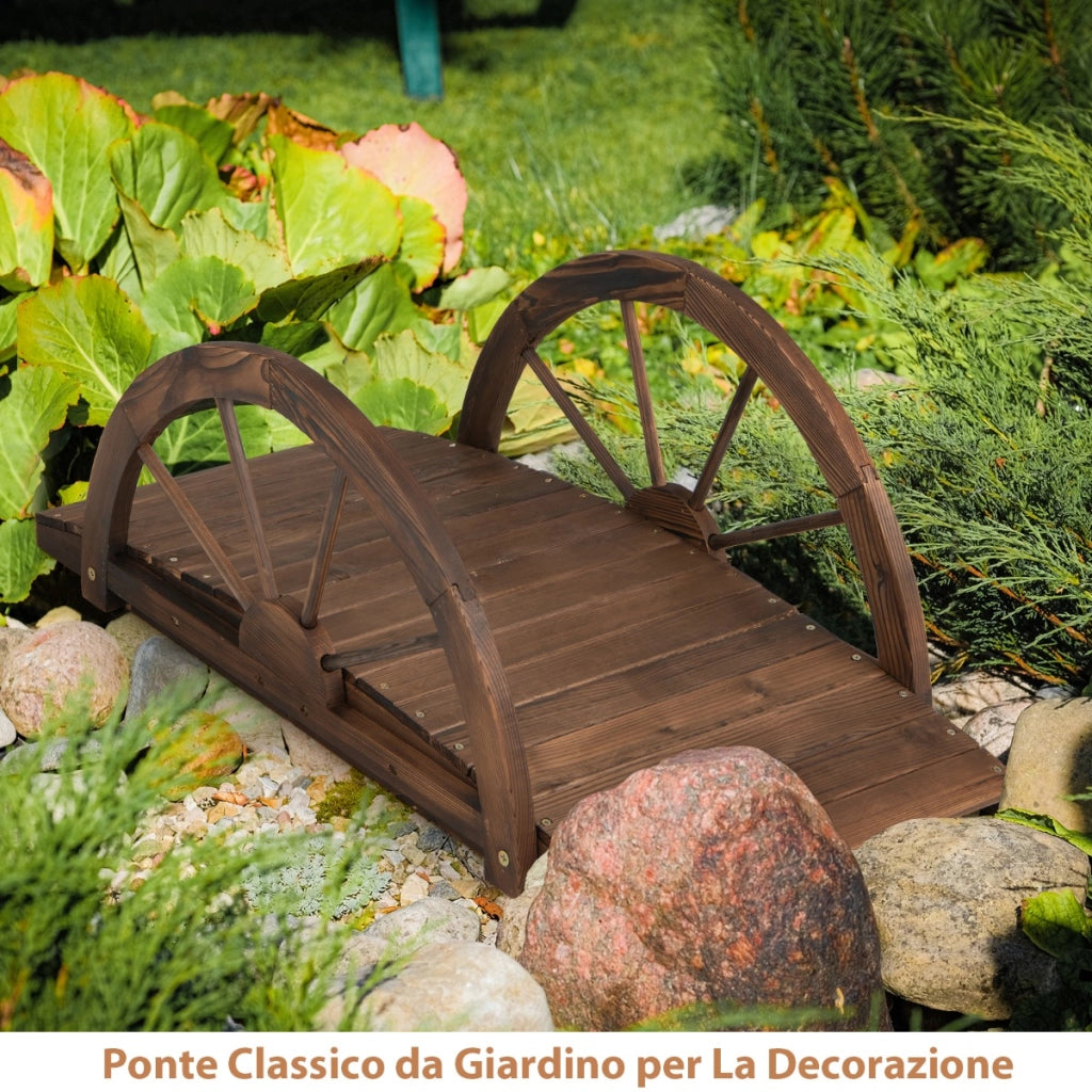 Ponte in legno da giardino da 1m, Passerella ad arco con doppia ringhiera a mezza ruota in legno di abete Caff¨¨