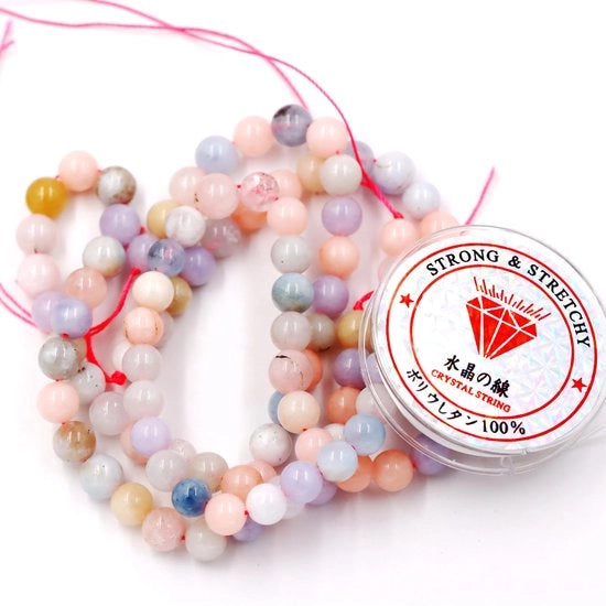Kralen con corda per la creazione di accessori in DIY Pietre energetiche per bracciali curativi, 10 mm = 76 pezzi e 1 rotolo di corda Morganite 10 mm