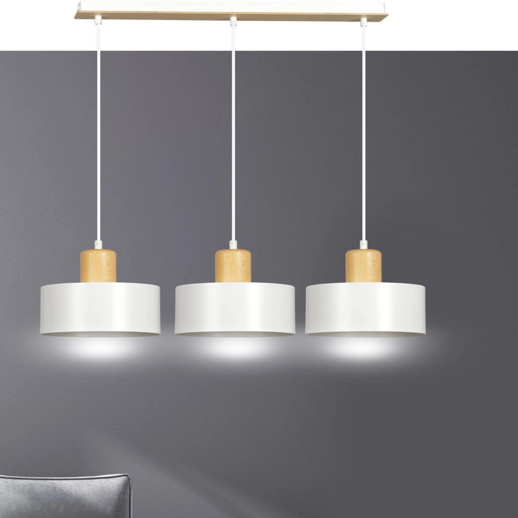 Lampada a sospensione Torin in acciaio bianco e legno naturale