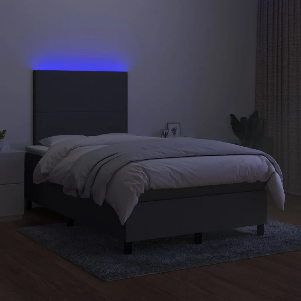 Letto a Molle Materasso e LED Grigio Scuro 120x200cm in Tessuto 3134702