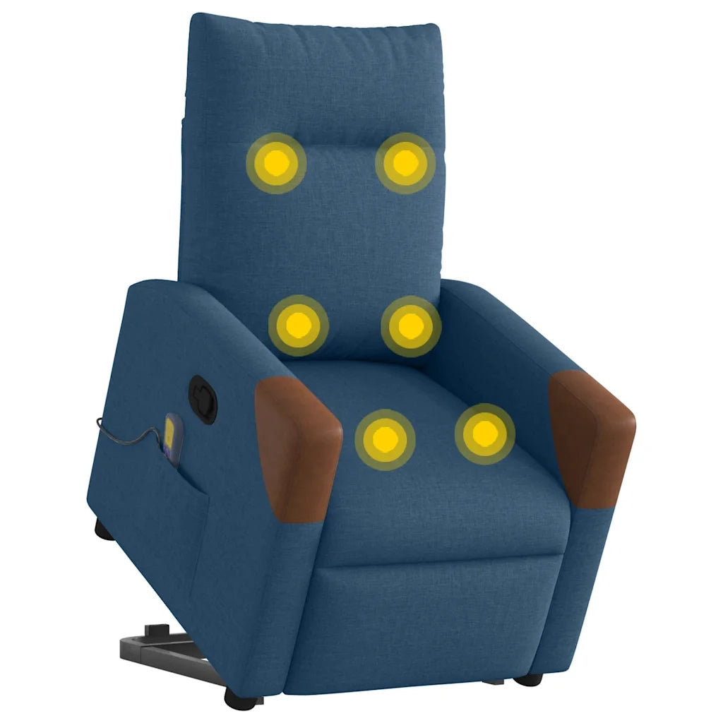 Poltrona Alzapersona Massaggiante | Sedia Relax Reclinabile Blu in Tessuto