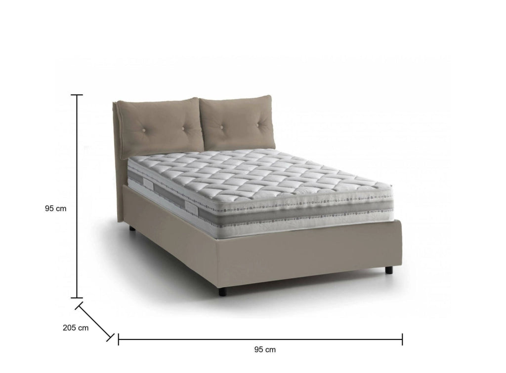 Albiate, Letto Singolo Materasso Incluso Made in Italy, Grigio Tortora