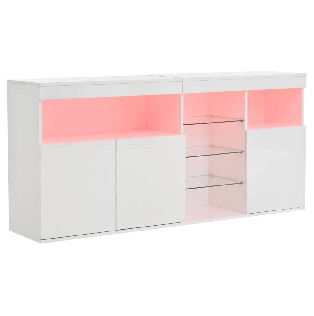 Credenza 155.5x35x72 cm con LED controllabile tramite app in truciolare e vetro bianco