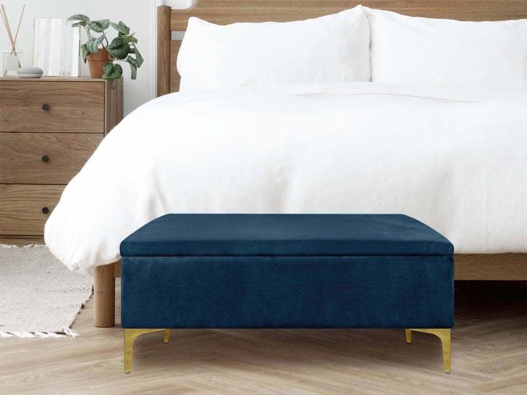 Pouf Panca Imbottita Divanetto In Velluto Contenitore PortaOggetti Panca Sgabello A Pie Di Letto Con Gambe In Metallo Dorato Cassapanca Ingresso Legno Massello Panchina  - Petrolio