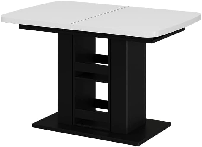 tavolo da pranzo allungabile Fenaro, Bianco/nero, 120 x 80 cm, allungabile con estrazione sincronizzata per lunghezza tavolo variabile