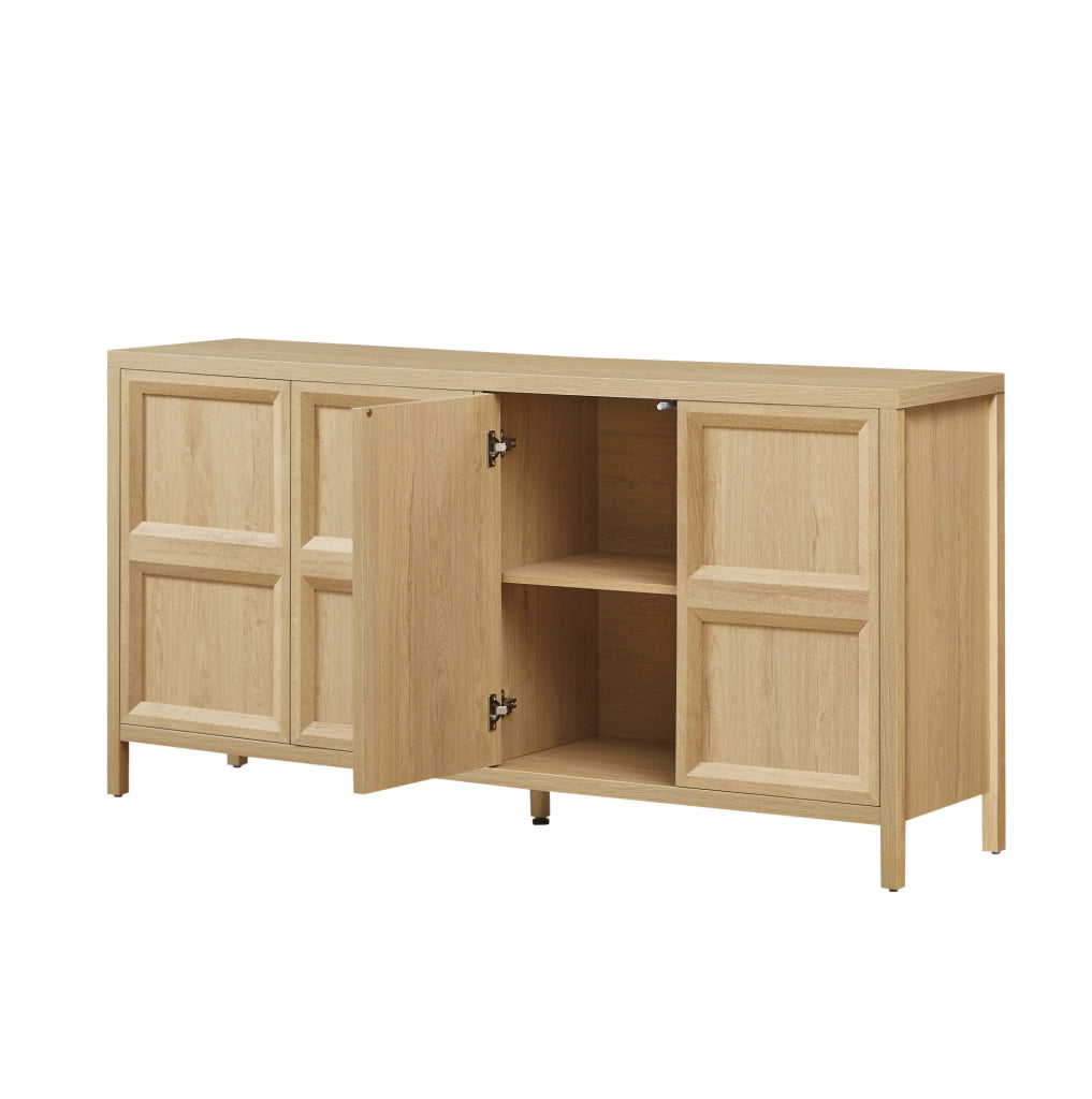 Sideboard moderno in rovere chiaro 160x40x80 cm con apertura Tip-On e cerniere soft-close