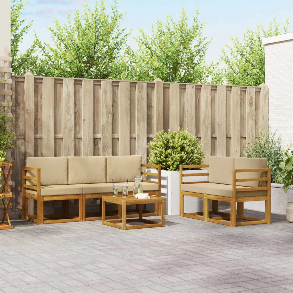Set di divani da esterno con cuscino 6 pcs Naturale e Beige 3365996