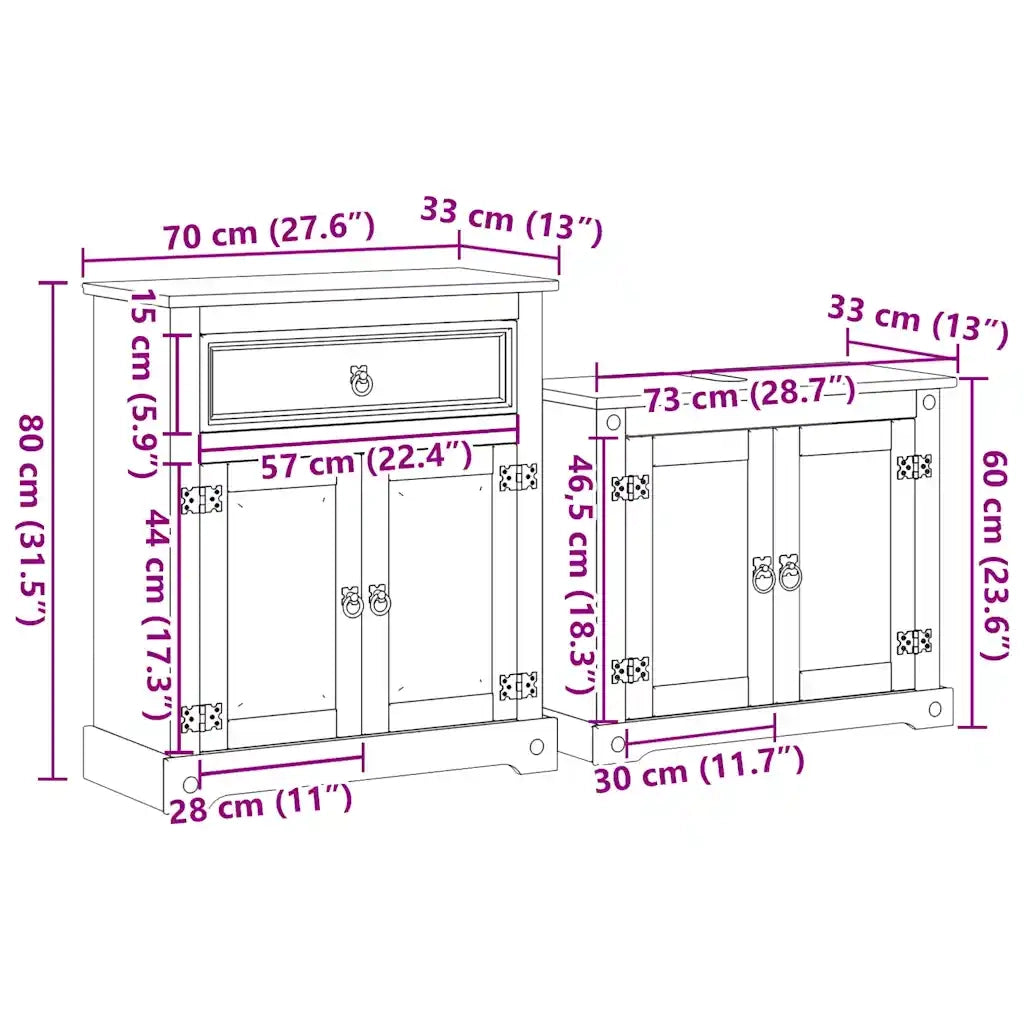 Set Mobili da Bagno 2 pz Corona in Legno Massello di Pino 3334636