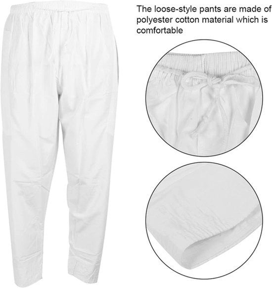 Broek per uomo - Polyester e cotone - Stile libero - Bianco - Cintura elastica - Pantalone afghano - Adatto per uomini - Bianco L (Bianco)