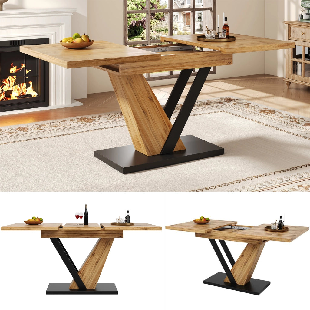 TAVOLO da pranzo allungabile 120-160x75x75,5 cm MDF effetto legno e metallo