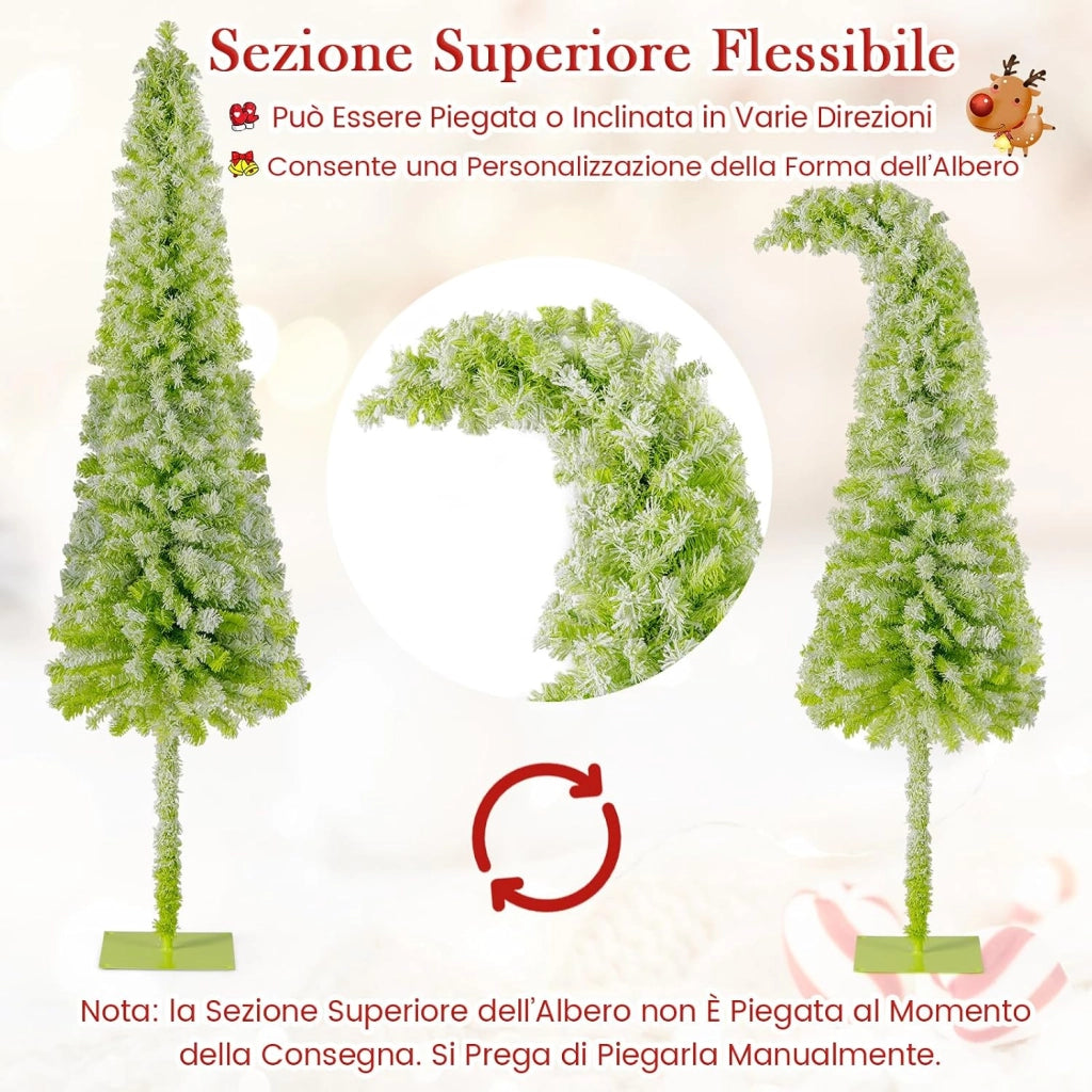 Albero di Natale da 150/180/210 CM, Albero di Natale Artificiale Slim Pre-Illuminato con Punta Flessibile, 216/290/366 Punte di Ramo, 80/120/160 Luci LED Bianche Calde e 8 Modalità (210 cm)