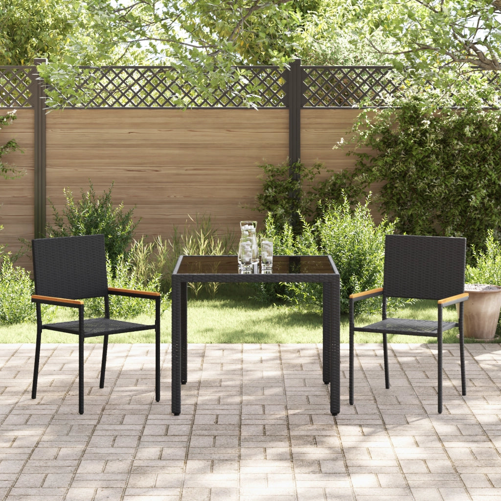 Set da Pranzo da Giardino  3 Pezzi Nero Polyrattan