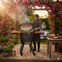 Barbecue a Carbone Carbonella Ø54,7 cm in Ceramica di Mullite con Supporto Kamado Lisa Luxury 21” Nero