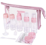 Set di contenitori per viaggio leggeri, piccoli contenitori cosmetici, navicelli per shampoo liquido, accessori da viaggio portatili per bagaglio a mano con contenitori trasparenti, 12 pezzi, rosa