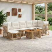 Set Divano da Giardino 8 pz Naturale e Bianco Crema polyrattan 3437890