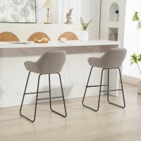 Set di 2 Sgabelli da Bar, Sgabelli da Bar con Rivestimento in Tessuto e Imbottitura in Schiuma, Sgabelli Imbottiti con Gambe in Metallo, Grigio