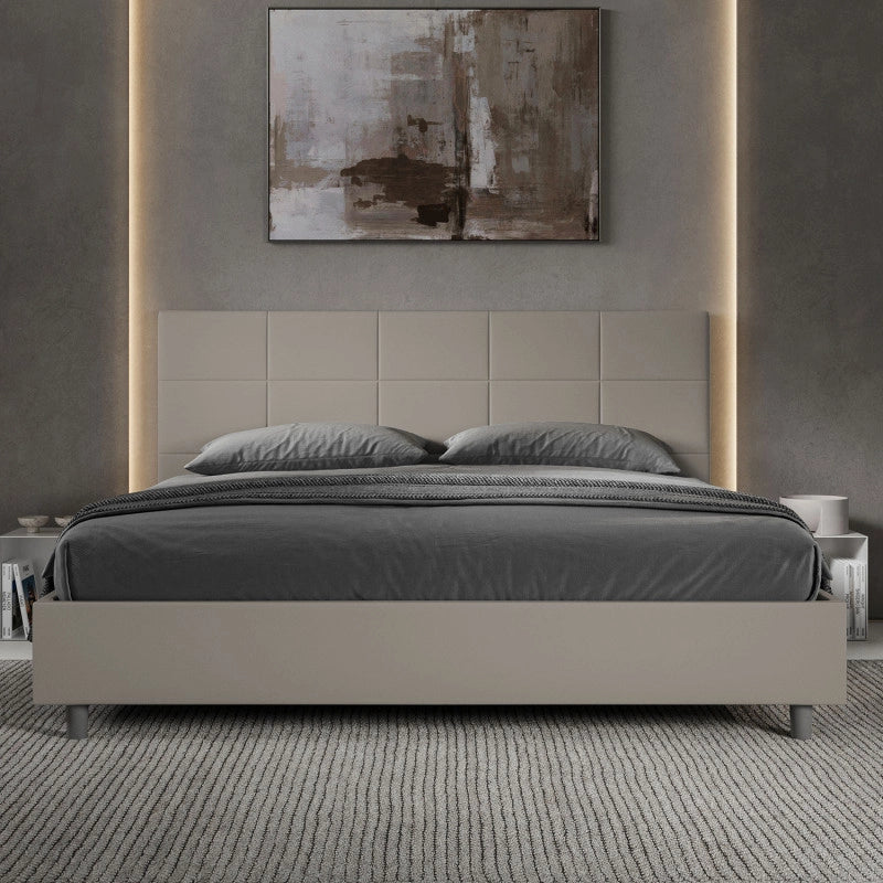 Letto imbottito Matrimoniale 180x210 cm Mika - Similpelle,Tortora,Contenitore
