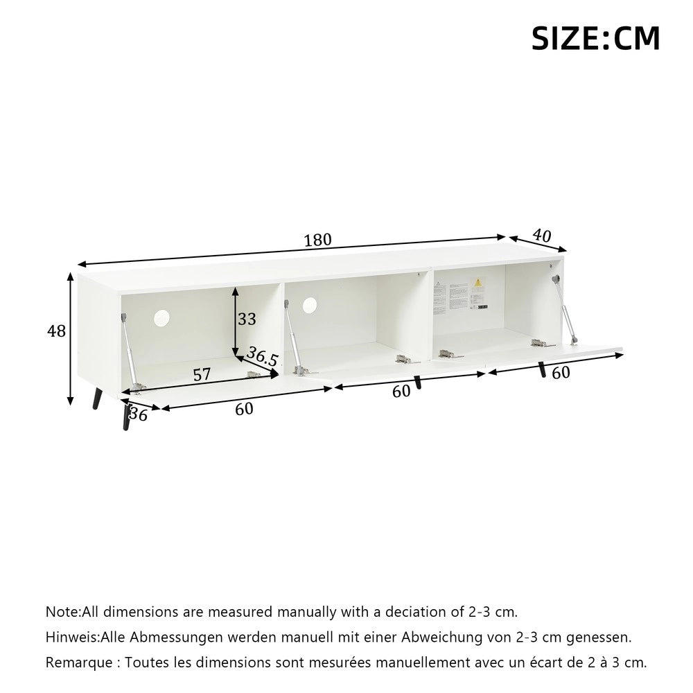 Mobile TV Basso con 3 Ante ¨C Xylo ¨C Bianco, MDF, 180x40x48 cm