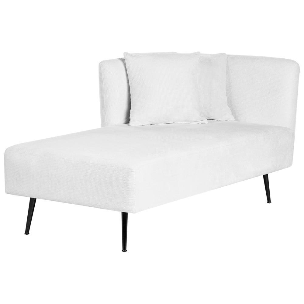Chaise Lounge Bianco Destra in tessuto poliestere con cuscini decorativi Gambe in metallo Soggiorno di design moderno