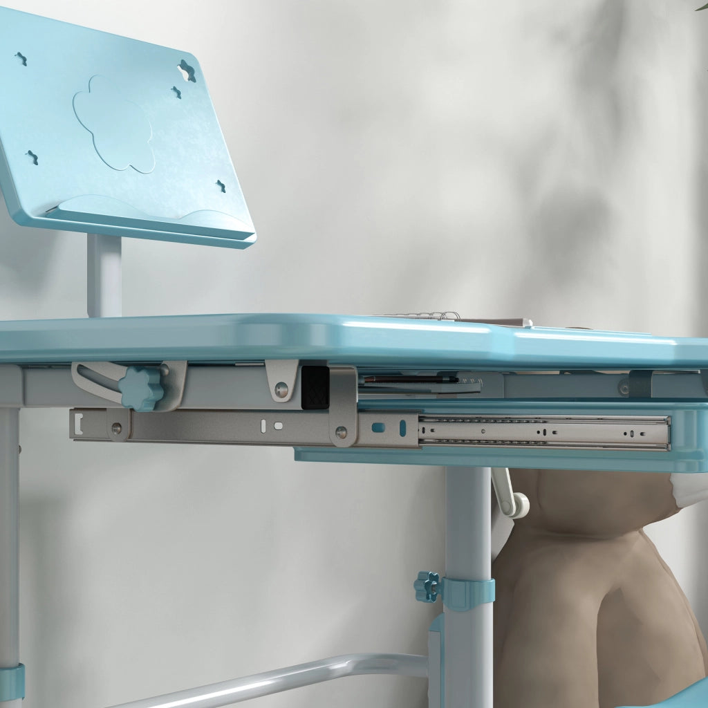 Scrivania per Bambini Regolabile con Cassetto e Ripiano ¨C Minimal ¨C 80x49,5x82-104 cm Blu e Bianco