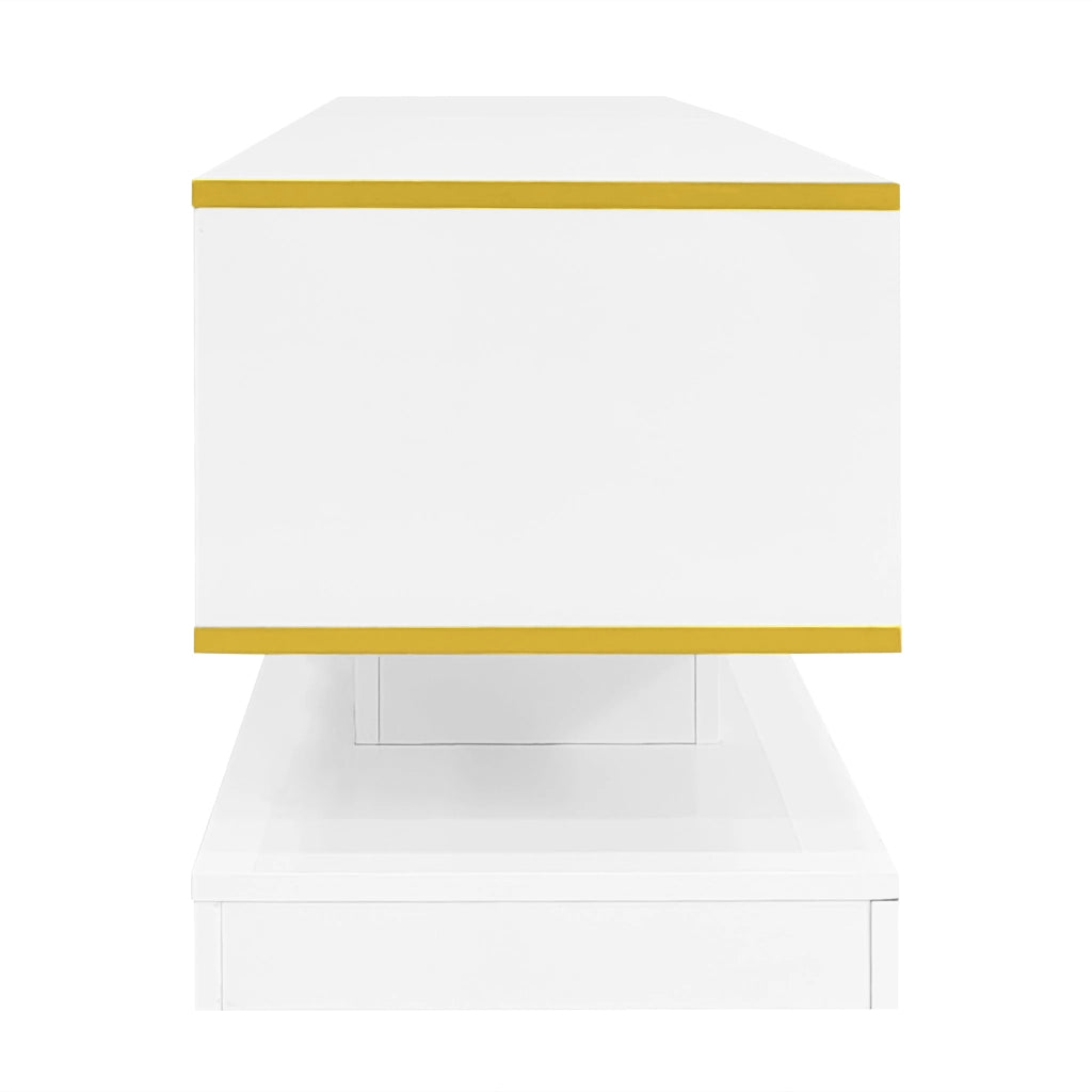 Mobile TV 180x38x45 cm; 3 cassetti con LED a colori e finitura lucida; truciolare bianco