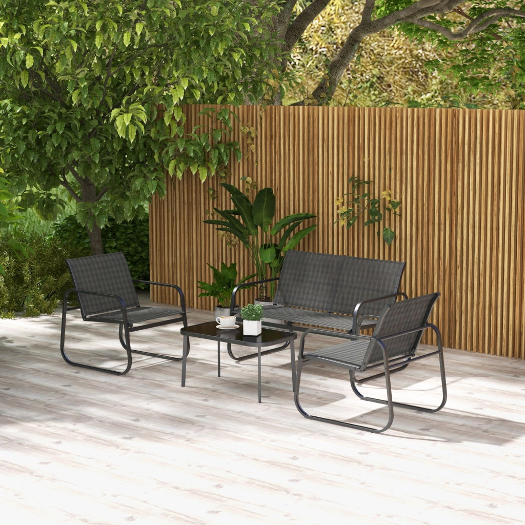 Set giardino 4 pezzi ¨C zephmum ¨C divano 2 posti, sedie, tavolo, tessuto, metallo, nero