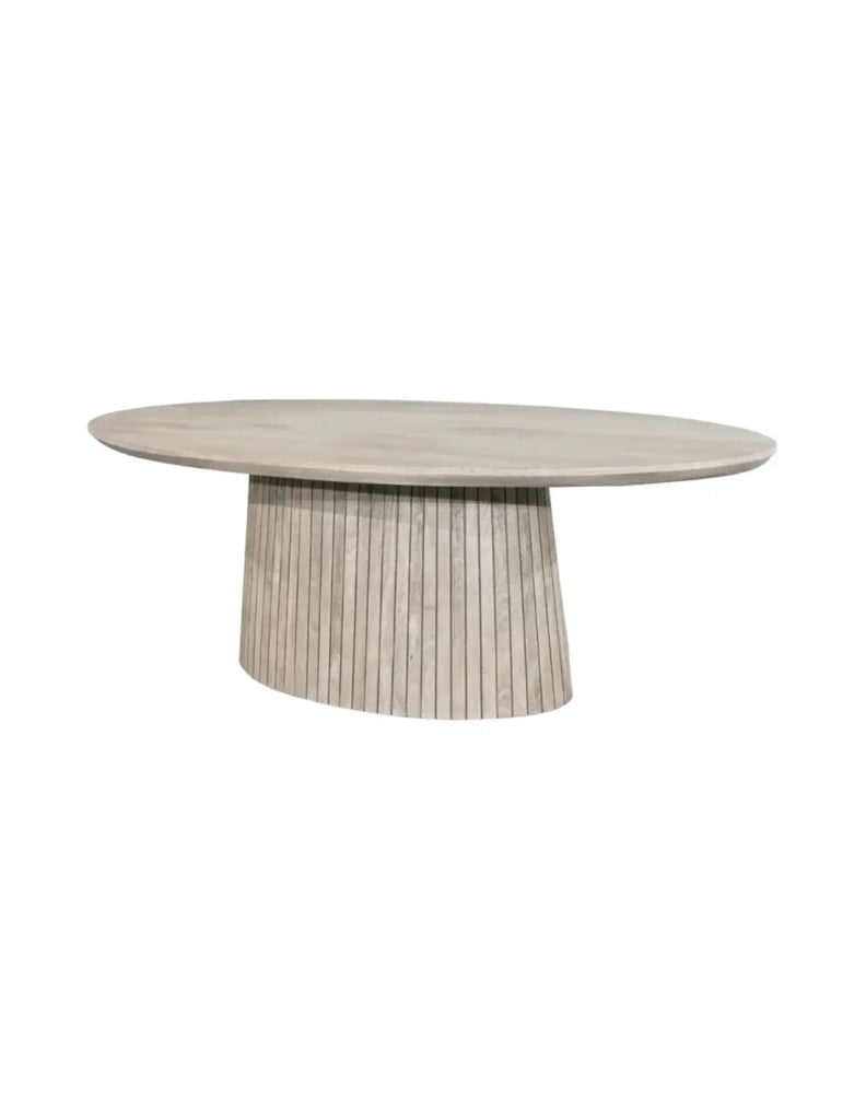 Tavolo da pranzo ovale ORINO 220 cm in legno massello di mango grigio con piede centrale scanalato – 10 posti