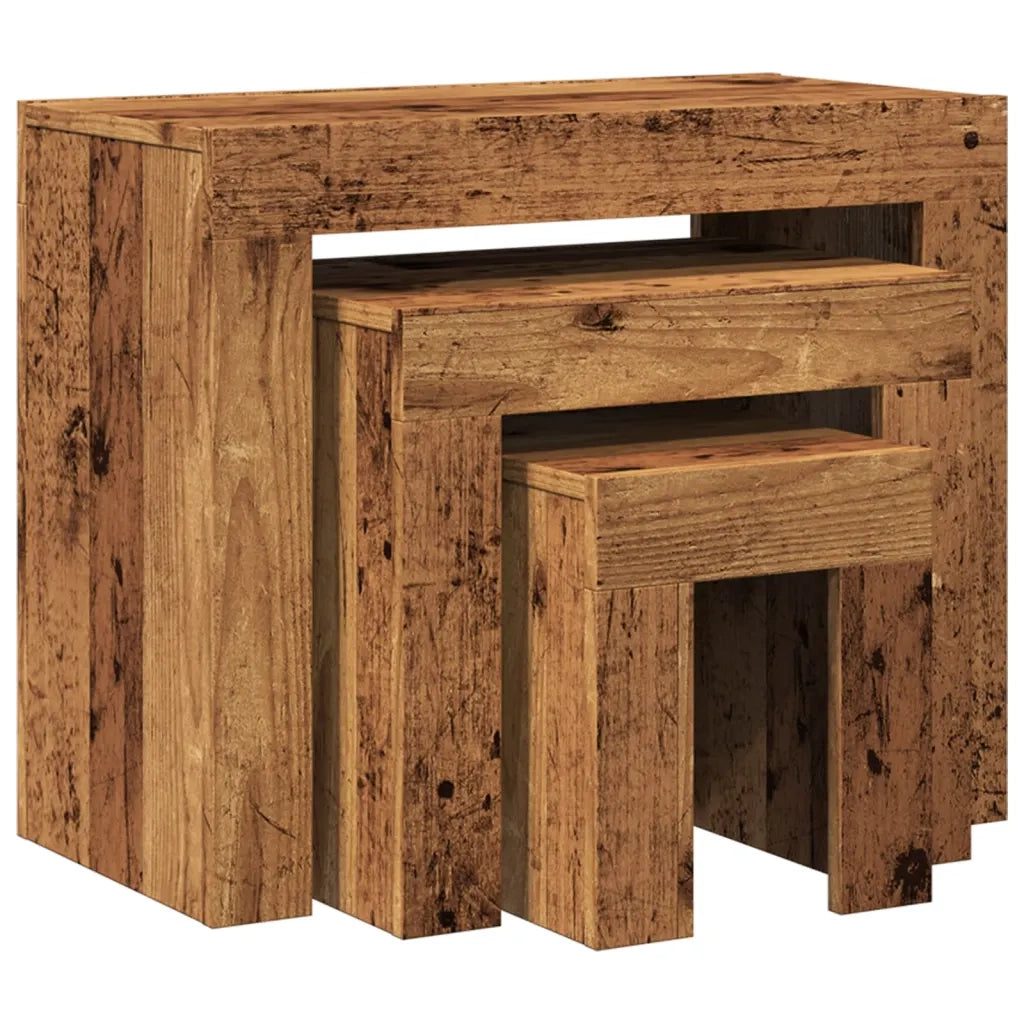 Tavolini Impilabili 3 pz Legno Antico in Truciolato