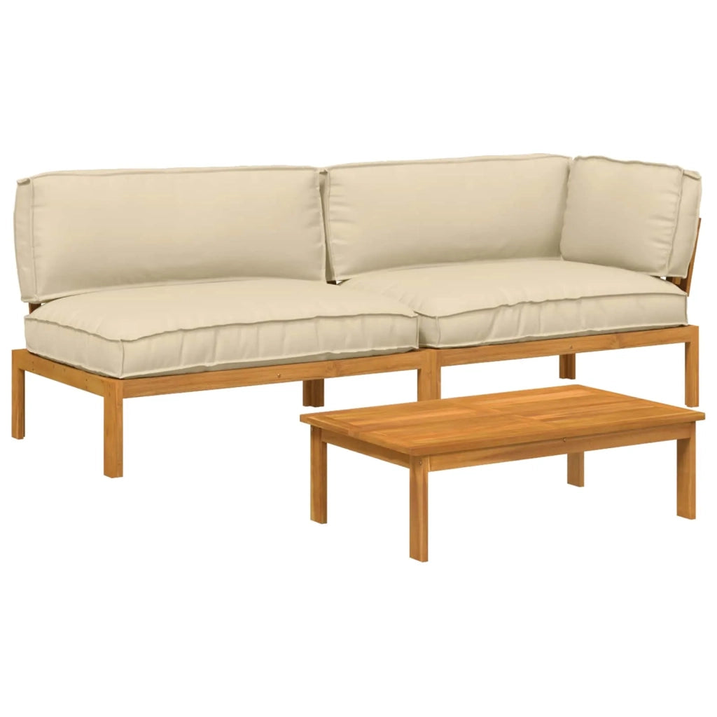 Set di divani con cuscino 3 pcs Beige Legno di Acacia Massello 3418477