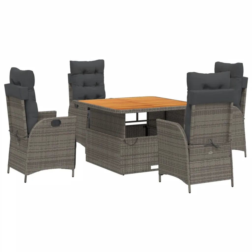 Set da Pranzo da Giardino 5 pz con Cuscini in Polyrattan Grigio