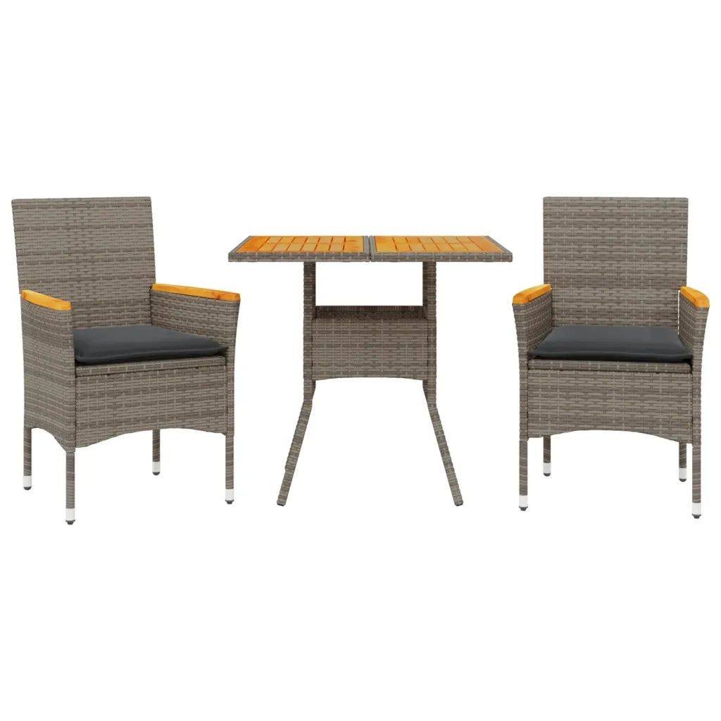 Set Pranzo da Giardino 3pz | Set Salotto da Giardino con Cuscini Polyrattan Acacia Grigio