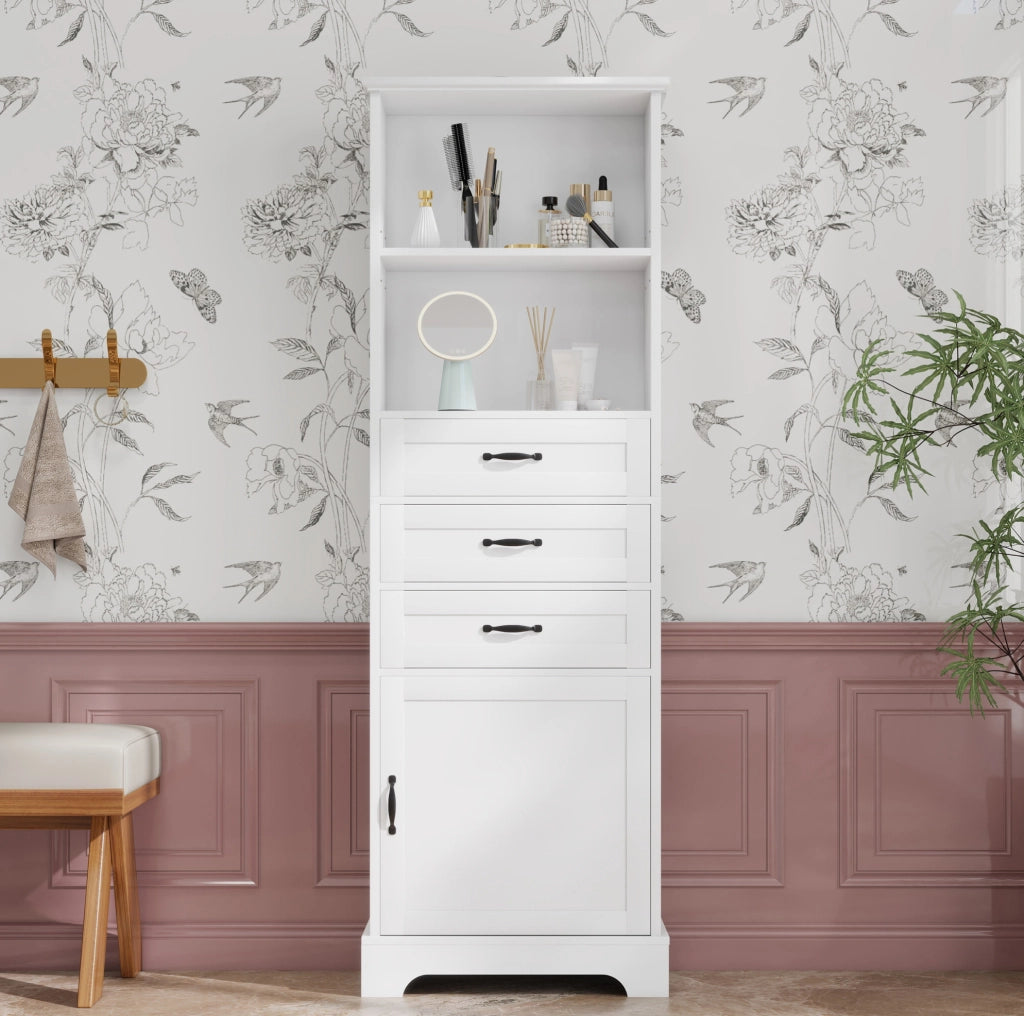 Mobile bagno alto 56x25;6x167 cm in MDF bianco con 3 cassetti e ripiani regolabili