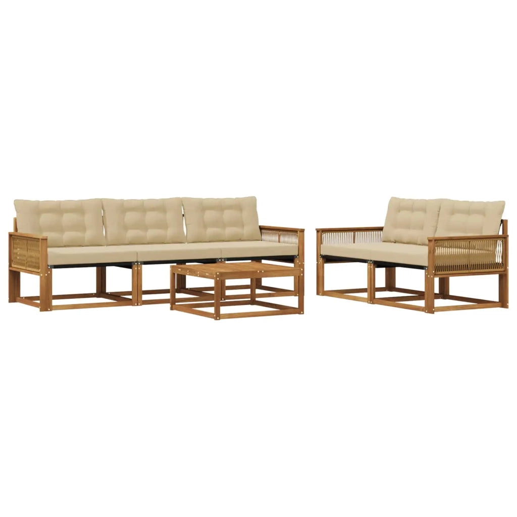 Set di divani da esterno con cuscino 6 pcs Naturale e Beige 3381253