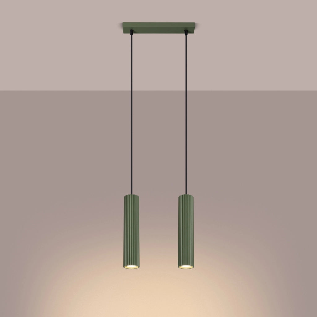 Lampada a sospensione GRAVIO barra verde oliva nera 2xGU10