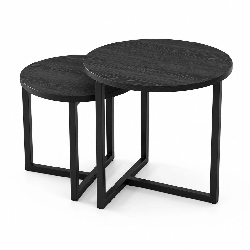 Set di tavolini da salotto; design industriale con piano a cuore; metallo nero