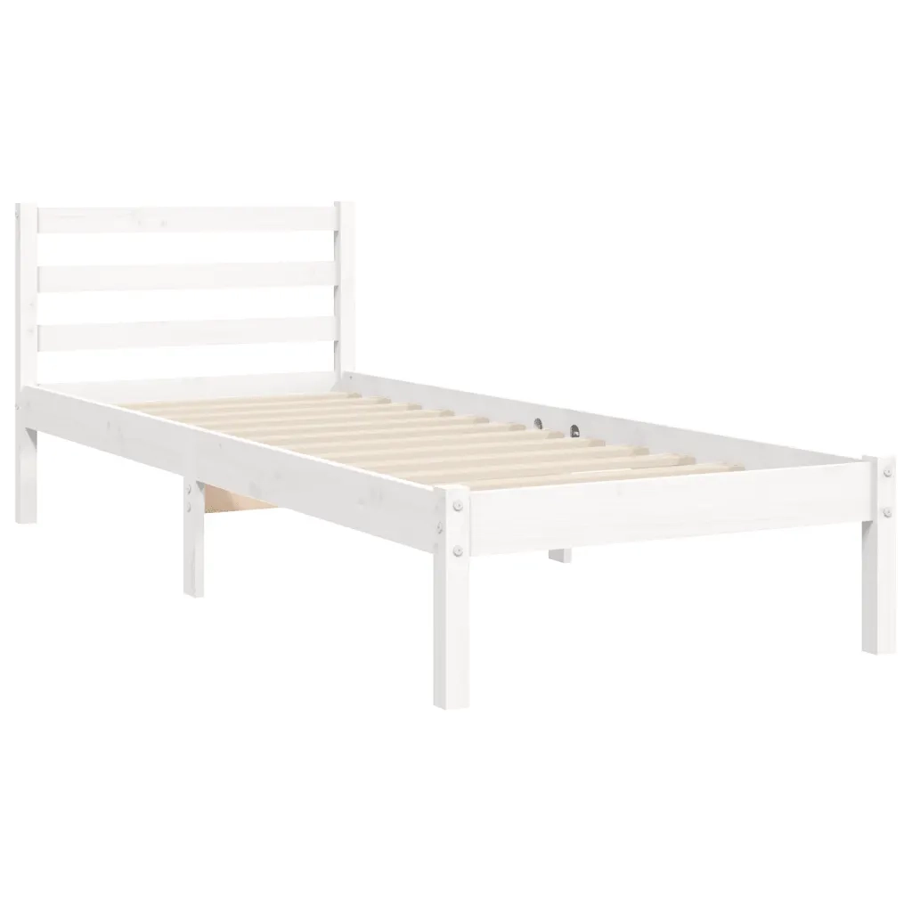 Giroletto con Testiera-Struttura Letto con testiera Bianco Single in Legno Massello 416639