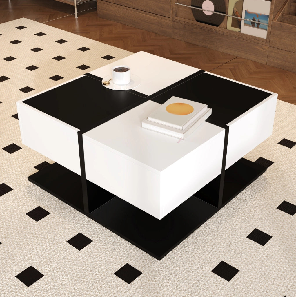 Tavolino da caffè quadrato bicolore con 2 cassetti 70x70 cm